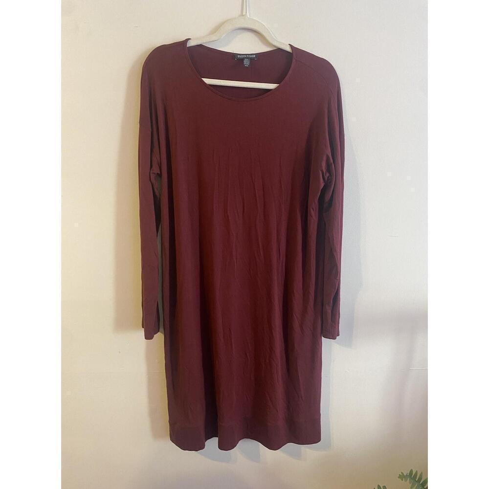 Eileen Fisher Womens‎ Size M Burgundy Long Sleeve Casual Dress Viscose Stretch